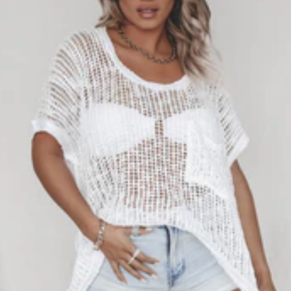 Amazing lace in the waves White Sheer Knit Top size S